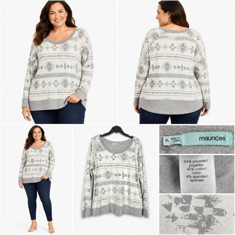 Maurices Aztec Print Lightweight Sweater XL Gray